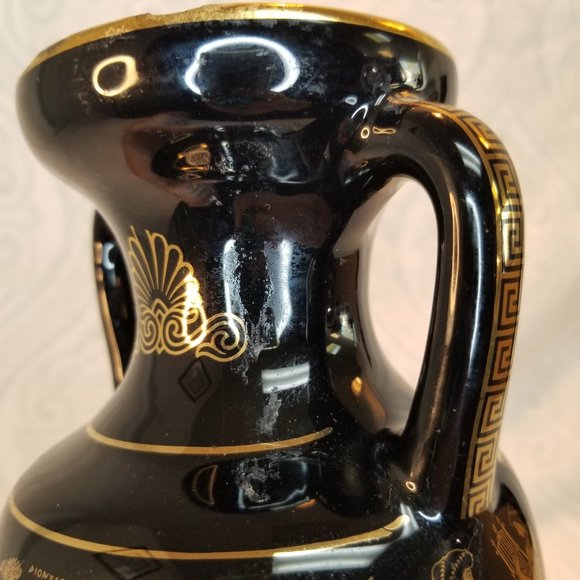 1960s I. Spyropoulos Greek Black Urn Handled Vase 24k Gold Detailing Handmade - Picture 9 of 11